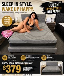 Queen Upholstered Bed Frame with 10 inch mattress