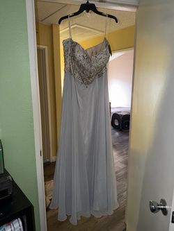 Silver Beaded Bodice Formal Gown