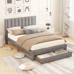 Brand new Different sizeUpholstered Storage Bed – Channel-Tufted Headboard + Large Storage Drawer!