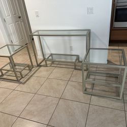3 Piece Glass Top End Tables 