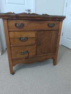 Antique Oak Washstand with Glass Top