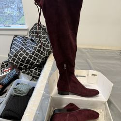 Burgundy Thigh High Boots-Flat/No Heel
