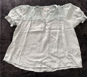 Soft Teal Blouse with Lace Accents