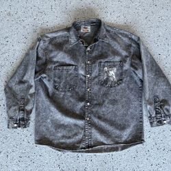 Vintage “EGLE JEANS” Wild Breed Gray Distressed Denim Jacket. Eagle/ Indian.