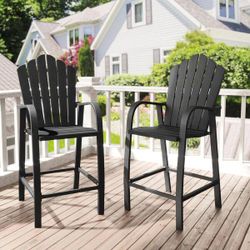 Black Aluminum Frame Outdoor Bar Stools Bar Height Adirondack Chairs (2-Pack)