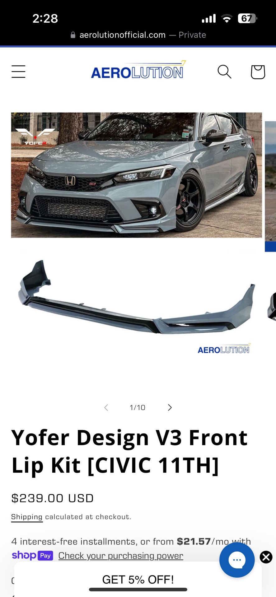 Yofer Front Lip 11 Gen Honda Civic