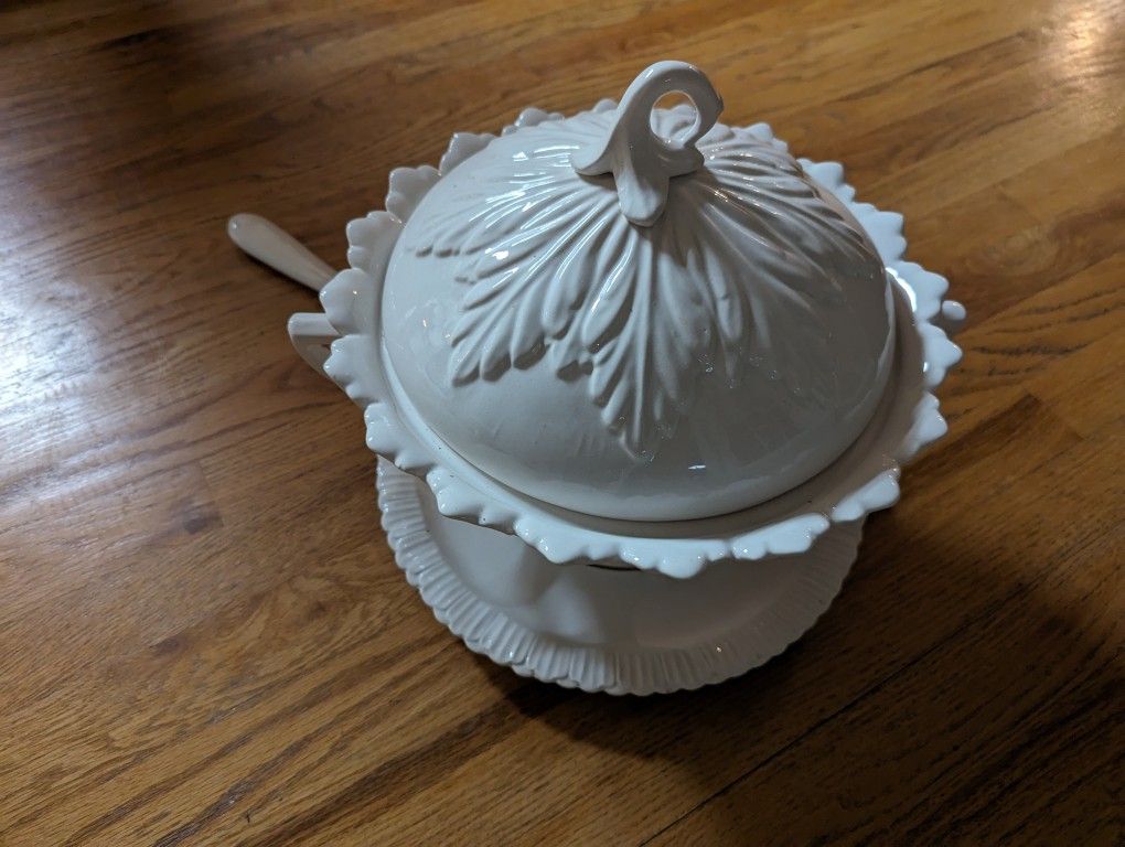 White Tureen with Lid & Ladle 