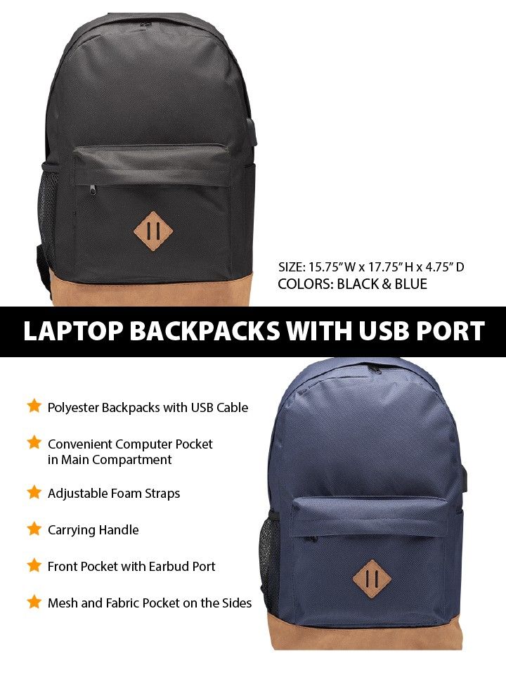 Backpack School Laptop With USB Port Men Woman Kids