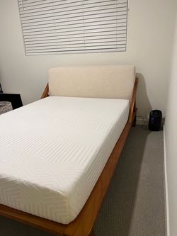 Full Wood Bed Frame with Upholstered Headboards Mattress
