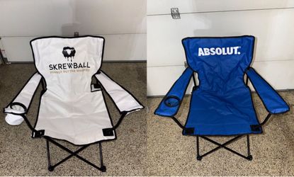 Branded Absolut vodka & Skrewball whiskey folding chairs