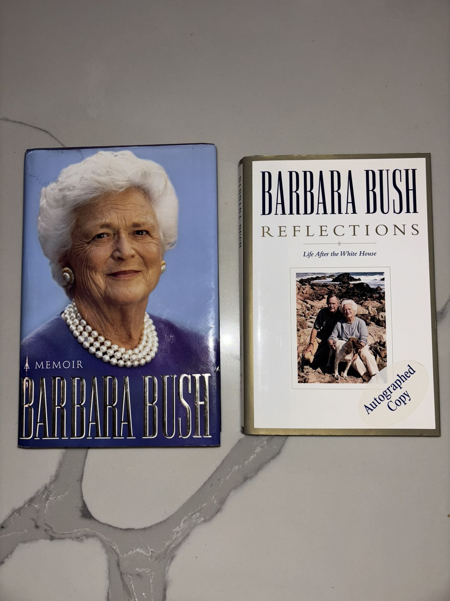 Barbara Bush 2 Signed Books: Reflections And Memoir - Hard Cover, First Edition. Like New.