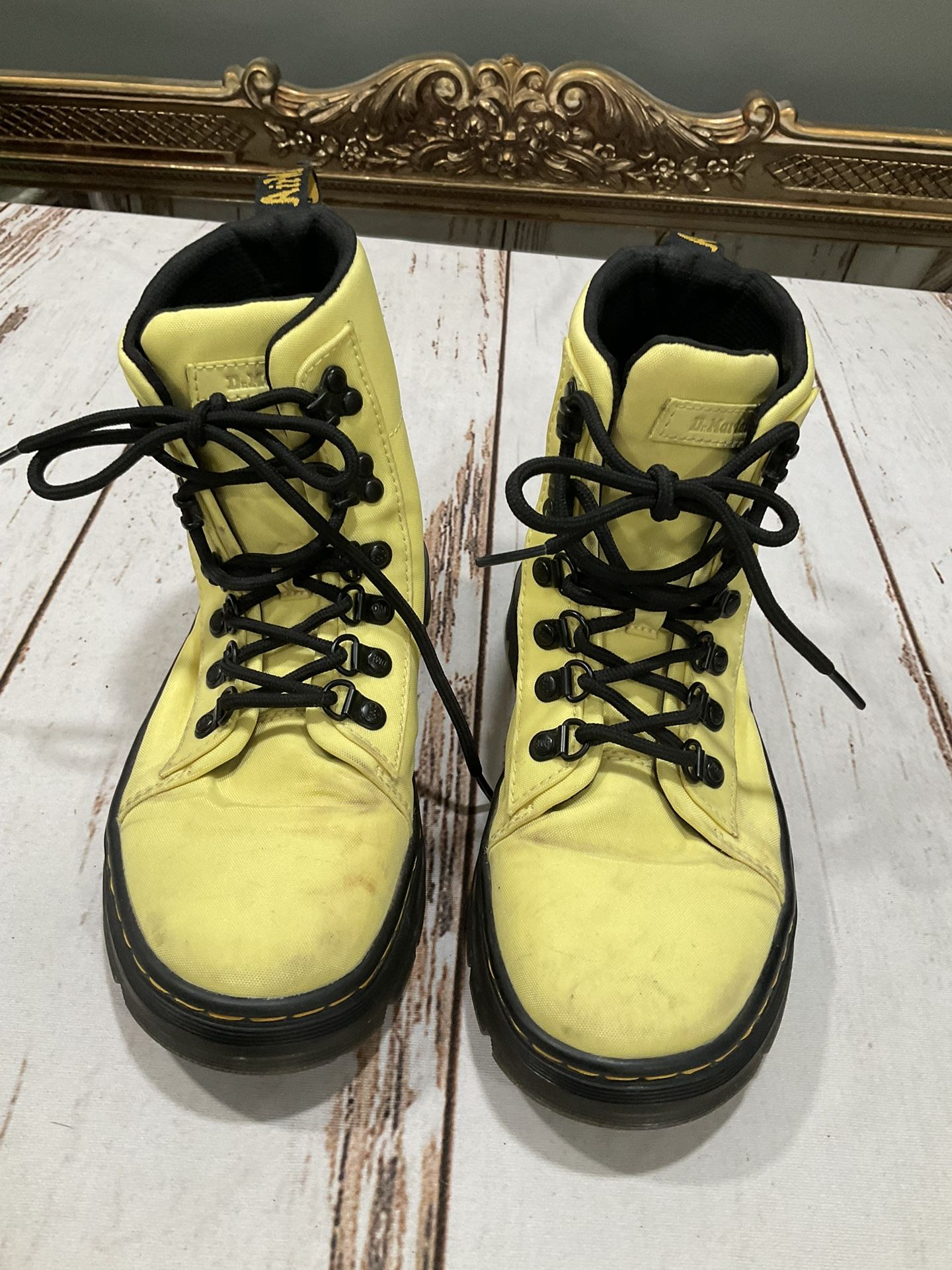 DR. MARTENS COMBS W YELLOW NYLON AND RUBBER BOOTS