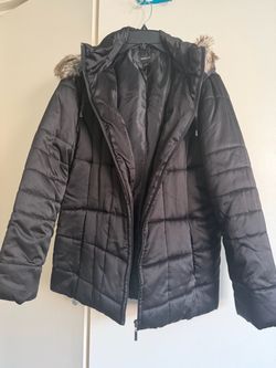 Style&Co Black Puffer Jacket with Faux Fur Hood size L