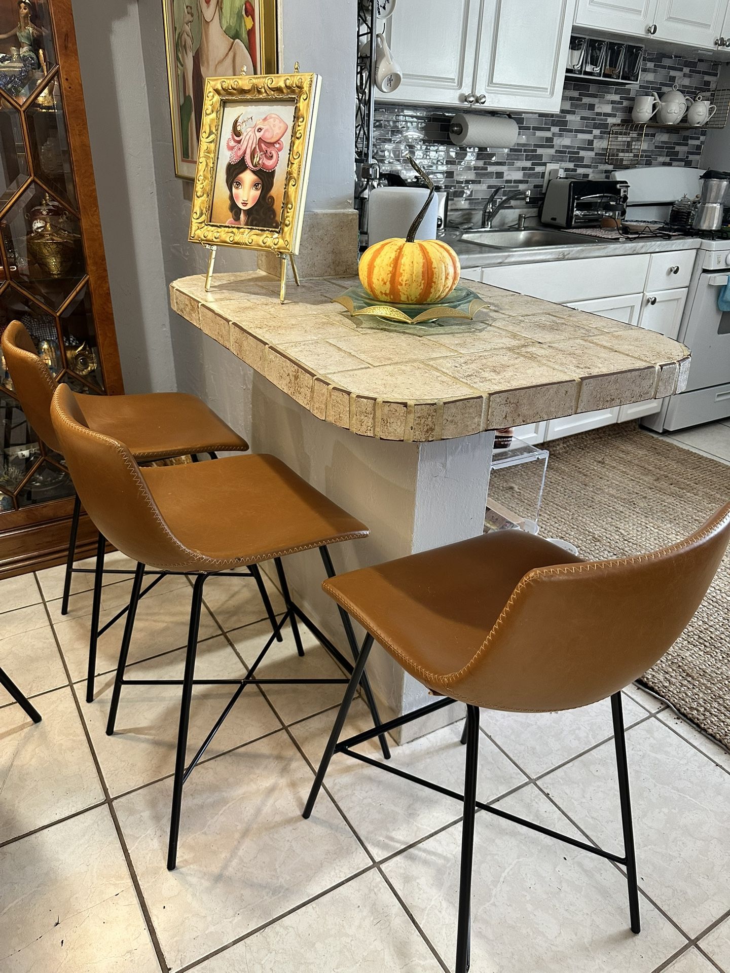 3 LEATHER BAR STOOLS