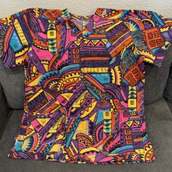 Colorful Print Scrub Top- Size Small