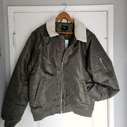 Men's Green Bomber Army Jacket Sherpa Large 