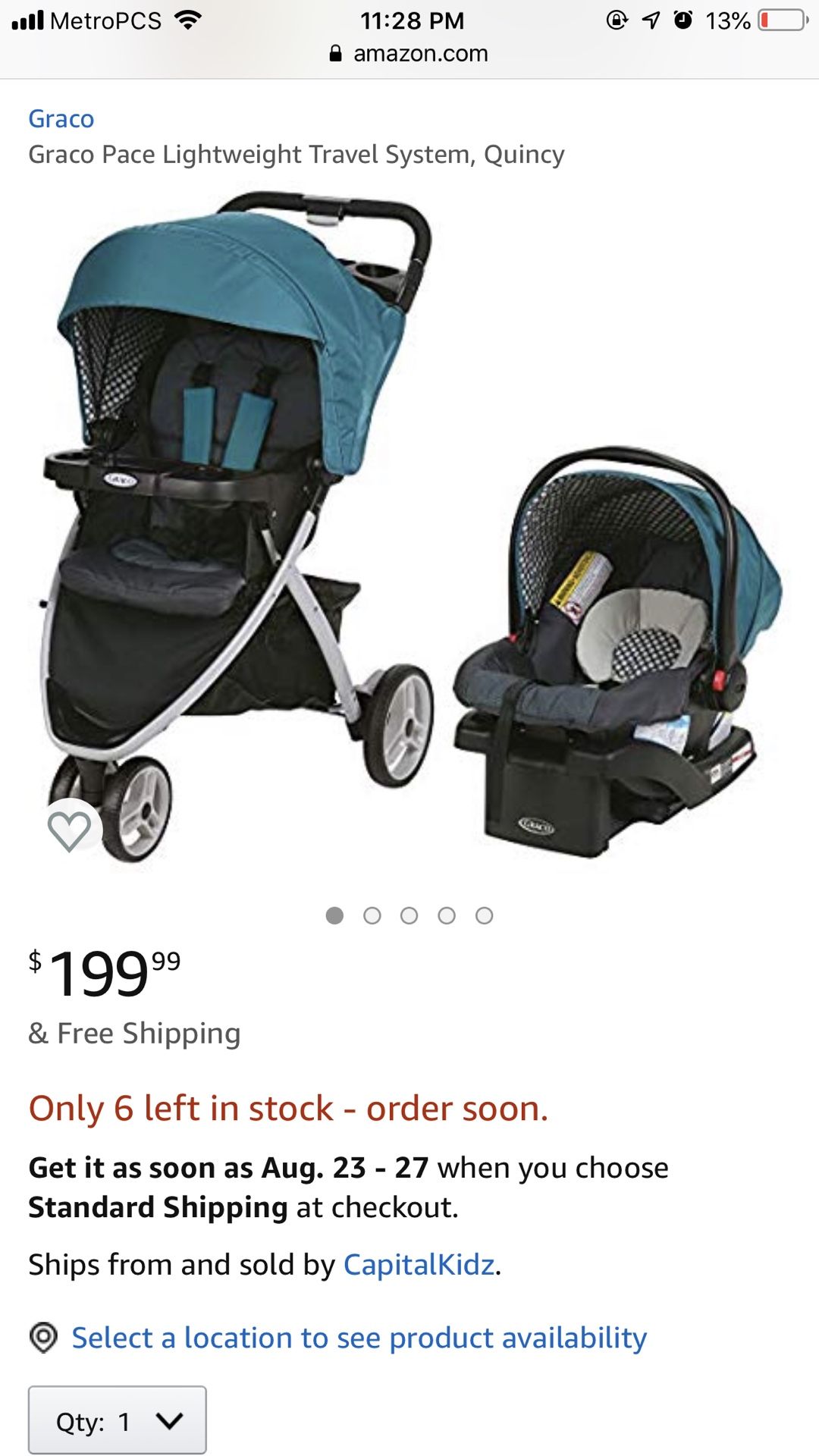 Graco pace car seat and stroller travel system