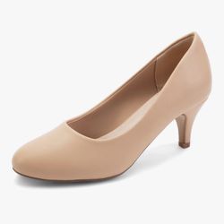Greatonu Women’s Round Toe Low Heel Pumps Kitten Heels Size 11