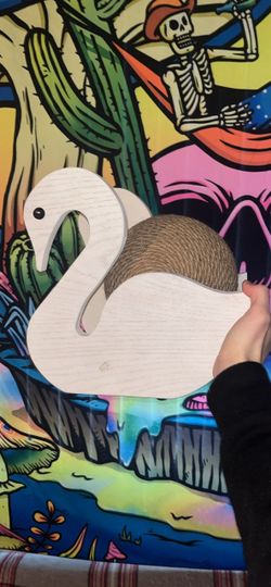 Swan-Shaped Wooden Cat Scratcher