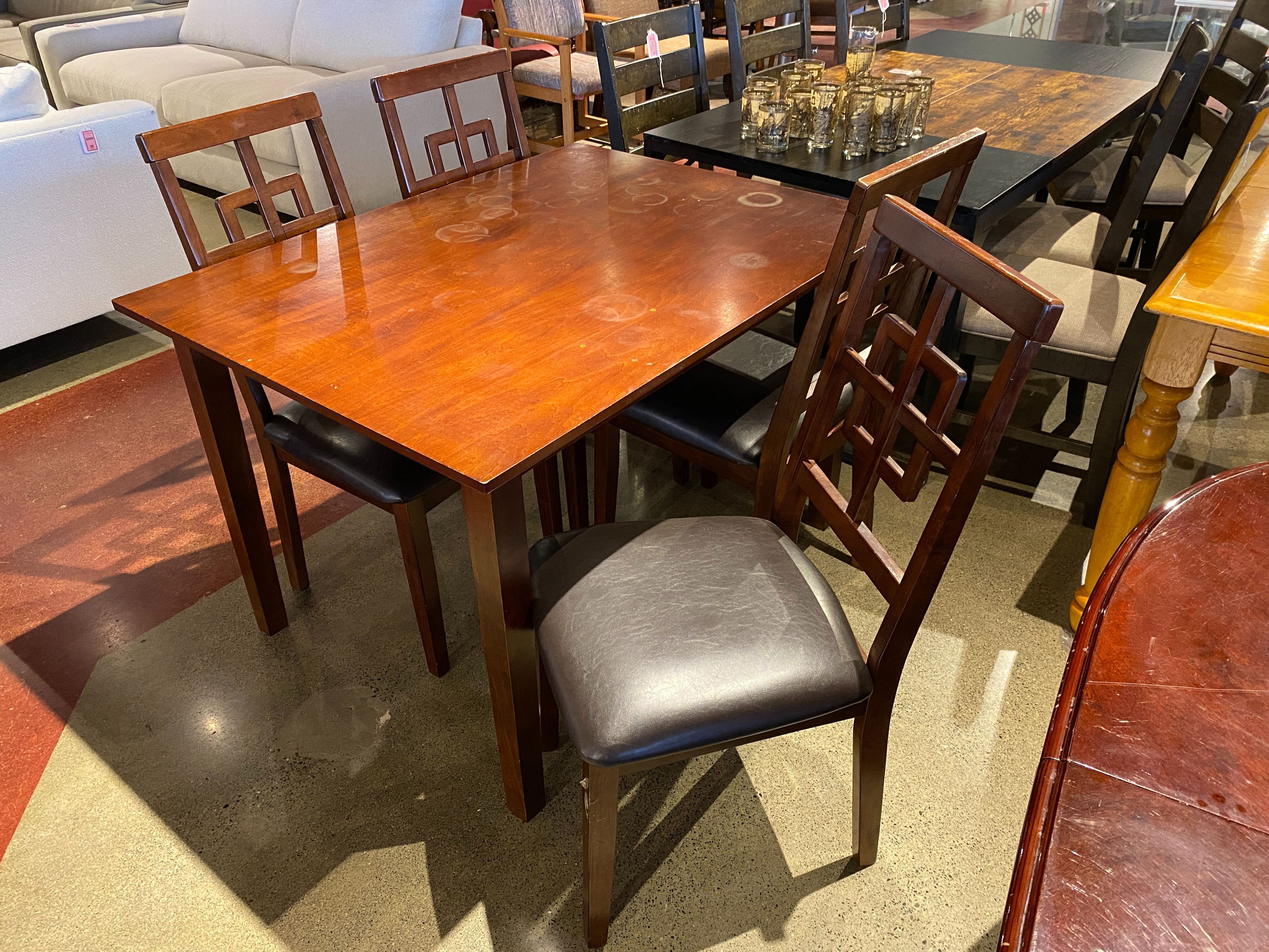 ASHLEY Brown Wood Dining Table with Four Matching Chairs