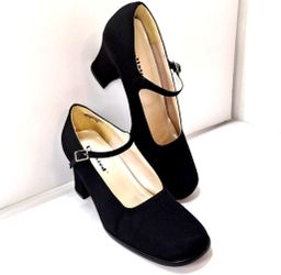 PFR Unlisted Black Satin Mary Jane Chunky Heel VTG Y2K Academia Whimsigoth S6