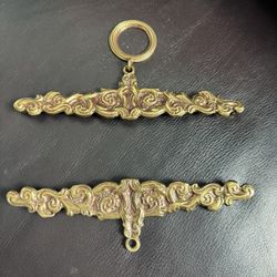 VTG Brass Bell Pull ~ Tapestry Hanging End Pieces ~ Ornate Brackets, Hardware