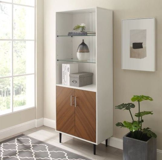 New White Tall Cabinet Hutch Bookcase Storage Cabinet