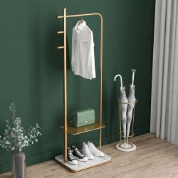 Gold Marble Freestanding Clothing Rack With Hanging Rail And Hooks-007