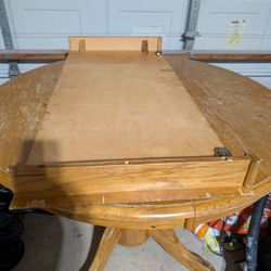 Vintage Oak Pedestal Dining Table with Extension Leaf