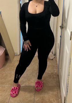 OQQ Black Ribbed Long Sleeve Jumpsuit