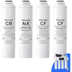 Waterdrop WD-T4-RCA Replacement Filter 1-Year Combo, Pack of 2 CF, Pack of 1 CB and 1 Alkaline Filter, Replacement for WD-T4-A Reverse Osmosis System 