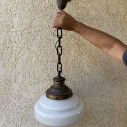 Vintage Schoolhouse Milk Glass Hanging Light