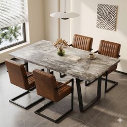 5 Pieces- Wood Dining Table with 4 Leather Chairs