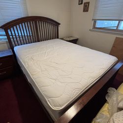 Queen Size Wood Bed Frame + Mattress