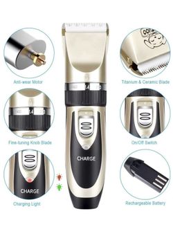 Professional Grooming Kit Rechargeable Shaver Cordless Silent Dog Hair Trimmer with 4 Comb Attachments & Extra Tools