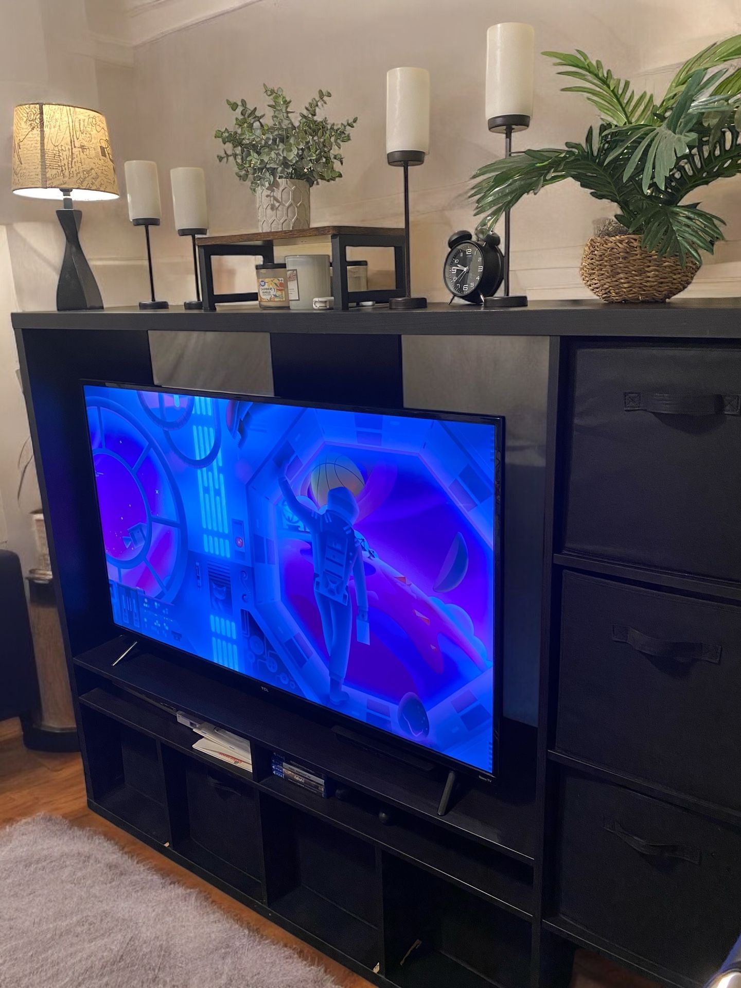 Black TV Entertainment Unit - Functional, Spacious & Perfect for Organizing!