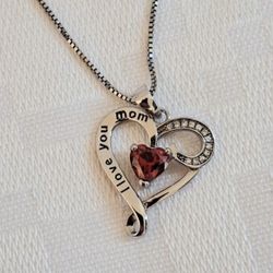 Mothers Gift “I Love You Mom” 18 Inch Chain With Heart Pendant 
