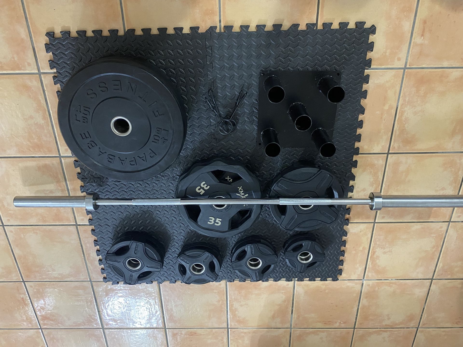 Rubber Weight Plates And Barbell