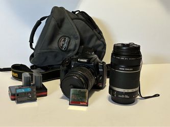 Canon EOS Rebel XTi DSLR Camera Bundle + 2 Lenses, Case, Batteries & Charger