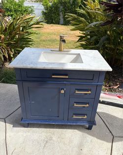 Navy blue bathroom vanity 36”