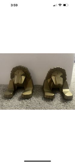 VINTAGE MGM GRAND CASINO METAL LOOK GOLDEN LION BOOKENDS 1993 GRAND OPENING.