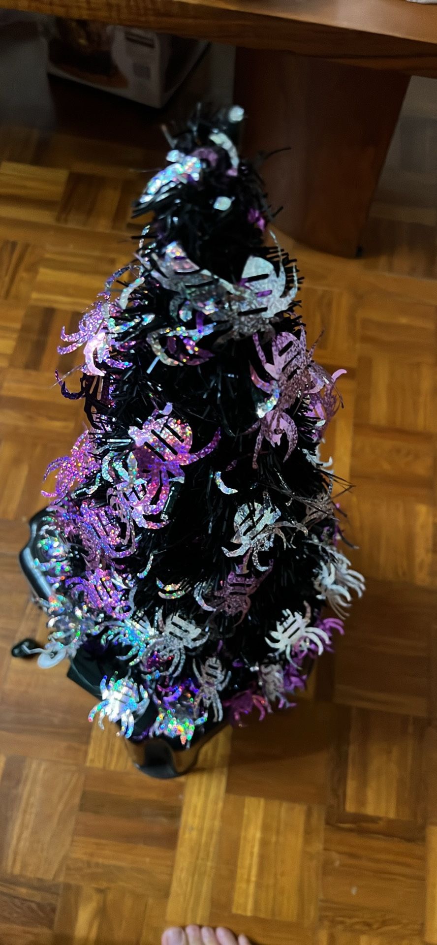 21” Tall Halloween Tree W/ Purple And Silver Spiders Used Batteries Not Included