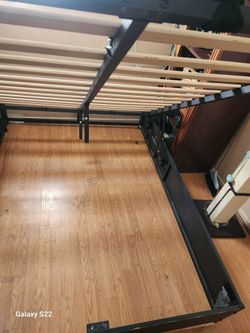 Black Metal Bed Frame with Wood Slats
