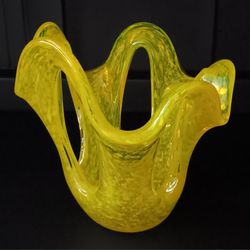 Yellow Art Deco Glass Piece.  Made In China  5.75"H x 5.5"W.