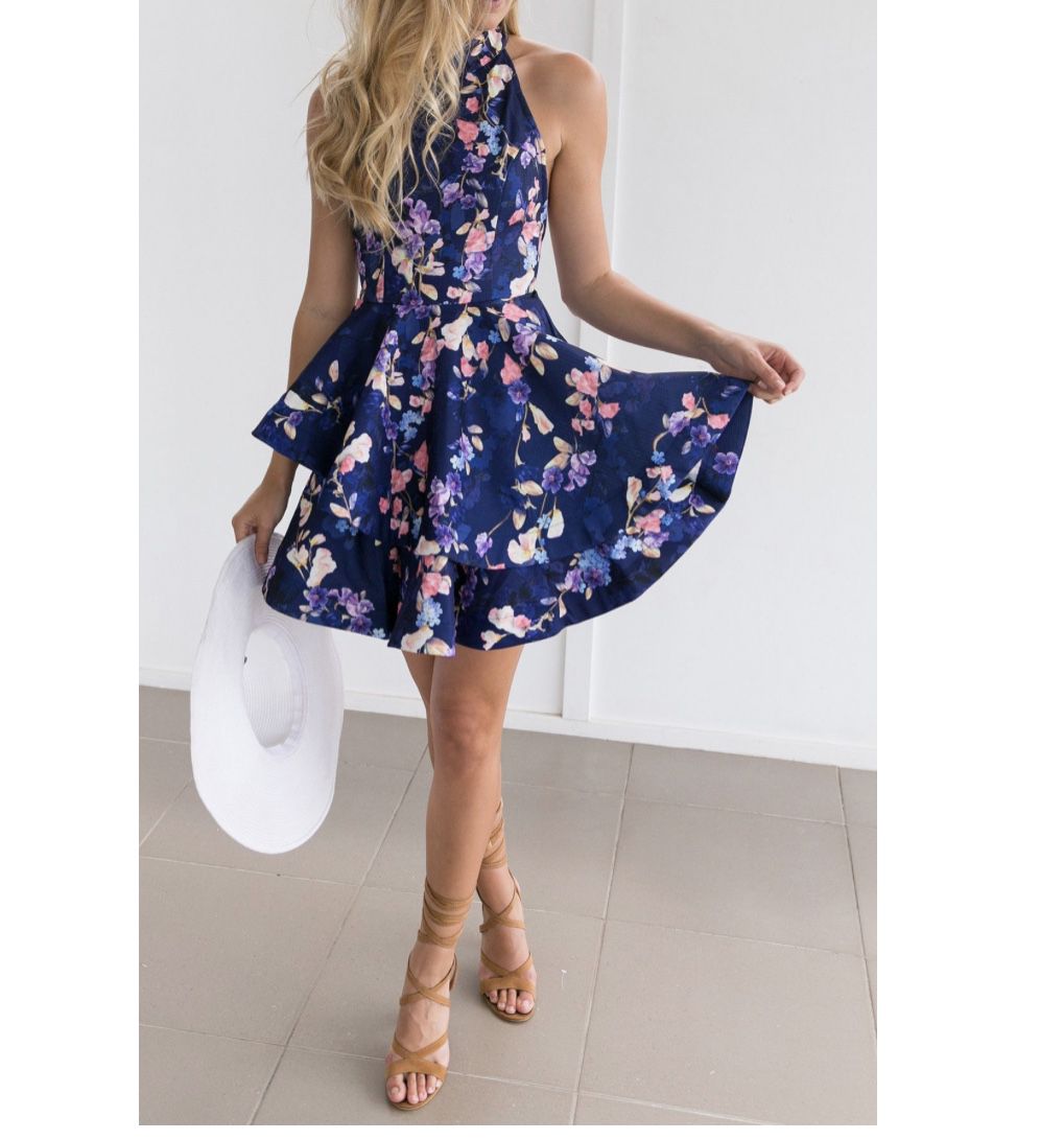 HelloMolly Floral Fit & Flare Open Back Party Dress