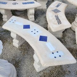 Concrete Mosaic Tile Inlay Curved Benches / Cement Garden Patio Bench / Outdoor Patio Furniture
