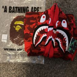 Red Bape double hoodie zip up size small 