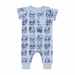 3-6 Months Baby Romper Baby Blue Cartoon Dog Print