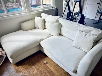 White Fabric Sectional Sofa with Chaise