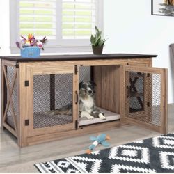 It Fits A TV 70 Inch- Living Essentials 65" Cooper Dog Crate Credenza with Shelves & Mat Kit